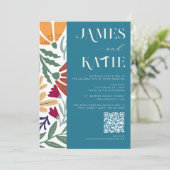 Chic farbenfrohe Abstrakte Floral Retro Hochzeit Q Einladung (Stehend Vorderseite)