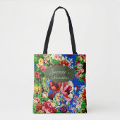 Chic farbenfrohe antike Blumenpracht Grün Name Tasche (Vorderseite)