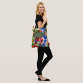Chic farbenfrohe antike Blumenpracht Grün Name Tasche (Am Model)