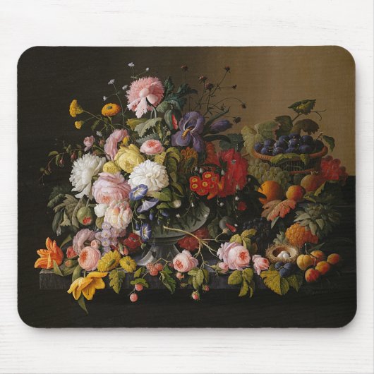 Chic farbenfrohe barocke Blume Stillleben Gemälde Mousepad (Vorne)