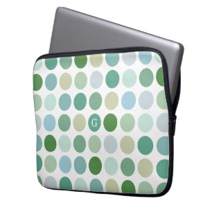 Chic farbenfrohe grüne Polka-Punkte Muster Monogra Laptopschutzhülle