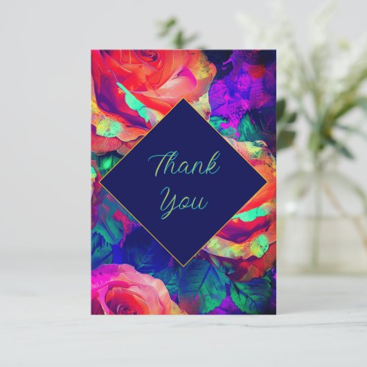 Chic farbenfrohe helle Blume Hochzeit Dankeskarte (Stehend Vorderseite)