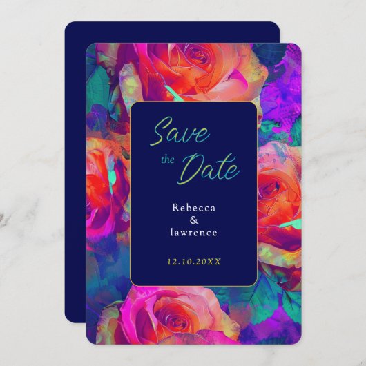 Chic farbenfrohe helle Blume Hochzeit Save The Date (Vorne/Hinten)