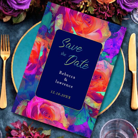 Chic farbenfrohe helle Blume Hochzeit Save The Date