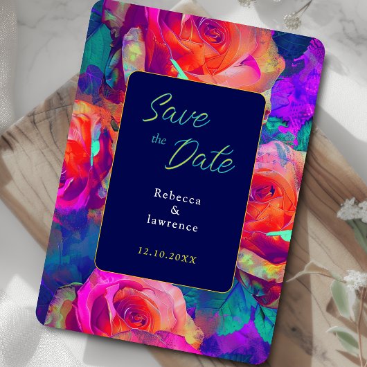 Chic farbenfrohe helle Blume Hochzeit Save The Date