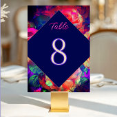 Chic farbenfrohe helle Blume Hochzeit Tischnummer