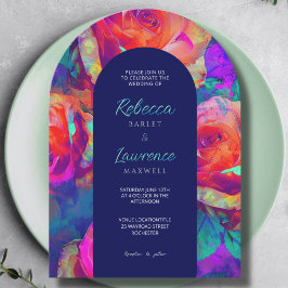 Chic farbenfrohe helle Blume Hochzeitsbogen Einladung