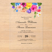 Chic farbenfrohe helle Wildblumen Hochzeit Acryleinladungen (Vorderseite)
