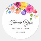 Chic farbenfrohe helle Wildblumen Hochzeit danke Runder Aufkleber (Vorderseite)