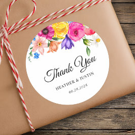 Chic farbenfrohe helle Wildblumen Hochzeit danke Runder Aufkleber