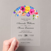 Chic farbenfrohe helle Wildblumen Hochzeitsbogen Acryleinladungen (Insitu (Handheld))