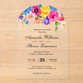 Chic farbenfrohe helle Wildblumen Hochzeitsbogen Acryleinladungen (Vorderseite)