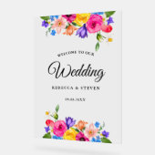 Chic farbenfrohe helle Wildblumen Hochzeitsempfang Acrylschild (Winkel)