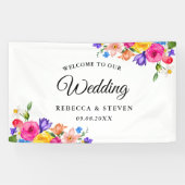 Chic farbenfrohe helle Wildblumen Hochzeitsempfang Banner (Horizontal)