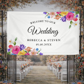 Chic farbenfrohe helle Wildblumen Hochzeitsempfang Banner