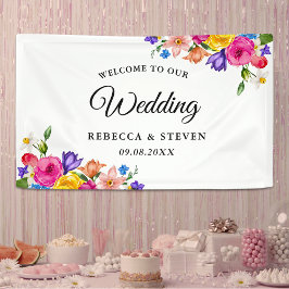 Chic farbenfrohe helle Wildblumen Hochzeitsempfang Banner