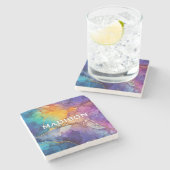 Chic farbenfrohe Imitate Gold Glitzer Marmormonogr Steinuntersetzer (Seitenansicht)