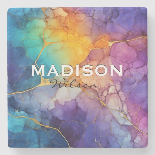 Chic farbenfrohe Imitate Gold Glitzer Marmormonogr Steinuntersetzer (Vorderseite)