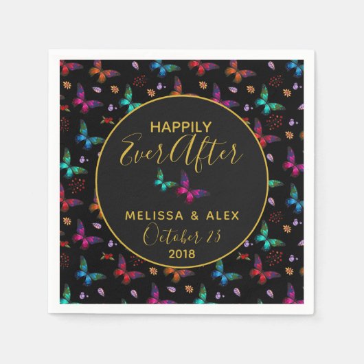 Chic farbenfrohe Schmetterlinge auf der Schwarzen  Serviette (Vorderseite)