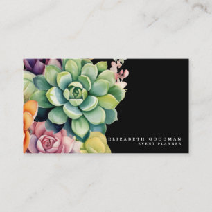 Chic farbenfrohe Succules Black Business Cards Visitenkarte