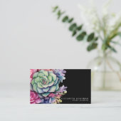 Chic farbenfrohe Succules Black Business Cards Visitenkarte (Stehend Vorderseite)