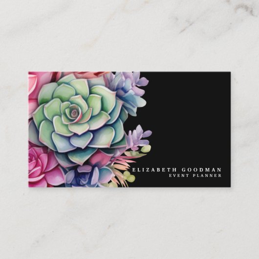 Chic farbenfrohe Succules Black Business Cards Visitenkarte (Vorderseite)