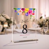 Chic farbenfrohe Wildblumen Hochzeit Tischnummern Acrylschild
