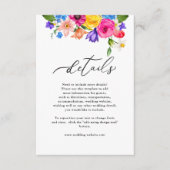 Chic farbenfrohe Wildblumen Hochzeitsdetails Begleitkarte (Vorderseite)
