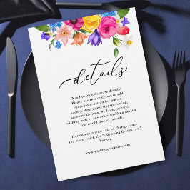 Chic farbenfrohe Wildblumen Hochzeitsdetails Begleitkarte