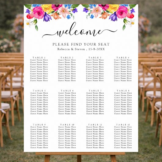 Chic farbenfrohe Wildblumen Hochzeitskarte Poster