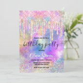Chic farbenfroher Einhorn TropfGlitzer Einladung (Stehend Vorderseite)