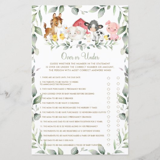 Chic Farm Animals Babydusche über oder unter dem S (Vorderseite)