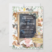 Chic Farm Animals Barnyard Greenery Baby Shower Einladung (Vorderseite)