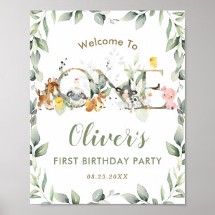 Chic Farm Animals Grüne Geburtstag Begrüßungszeich Poster