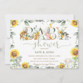 Chic Farm Animals Sonnenblumengrün Baby Dusche Einladung (Vorderseite)