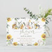 Chic Farm Animals Sonnenblumengrün Baby Dusche Einladung (Stehend Vorderseite)