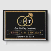 Chic Faux Gold Foil Monogram Wedding Rings Gästebuch (Vorderseite)