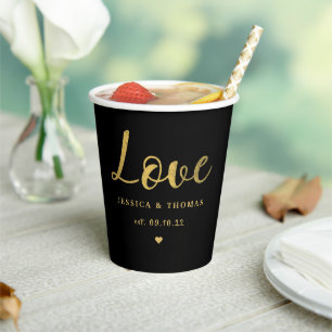 Chic Faux Gold Foil Typography Script Love Wedding Pappbecher
