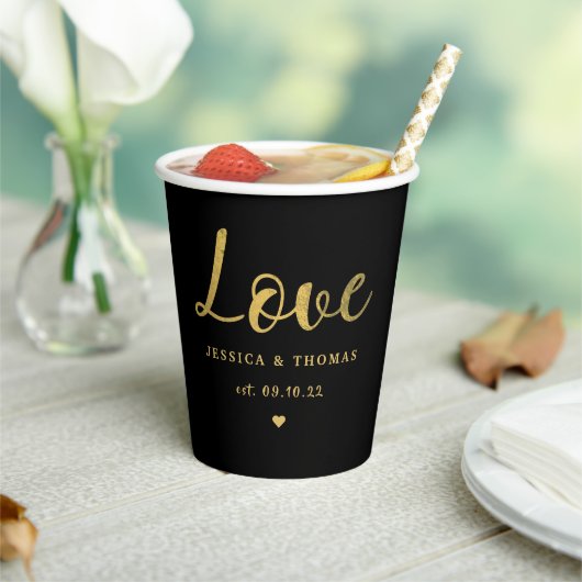Chic Faux Gold Foil Typography Script Love Wedding Pappbecher (In Situ)