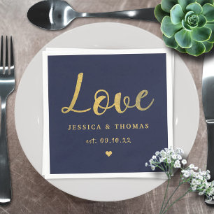 Chic Faux Gold Foil Typography Script Love Wedding Serviette