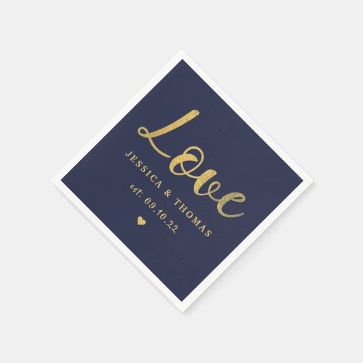 Chic Faux Gold Foil Typography Script Love Wedding Serviette (Ecke)