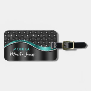 Chic Faux Metal gebürstet Schwarz Türkis Monogramm Gepäckanhänger