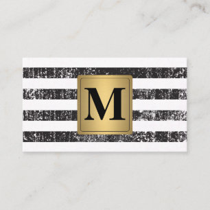 Chic Faux Metallic Gold Monogram Grunge Streifen Visitenkarte