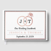 Chic Faux Rose Gold Foil Monogram Wedding Rings Gästebuch (Vorderseite)