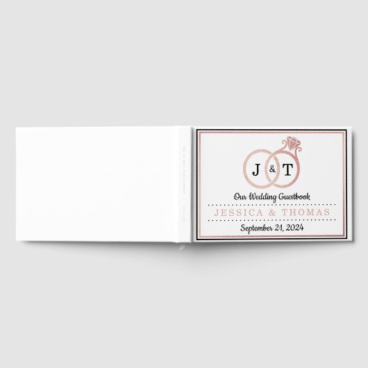 Chic Faux Rose Gold Foil Monogram Wedding Rings Gästebuch (Voll)