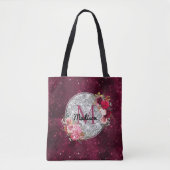 Chic faux Silver Glitter Burgundy Floral monogram Tasche (Vorderseite)