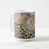 Chic Feathers mit Leopard Print Monogram Kaffeetasse (Vorderseite Links)