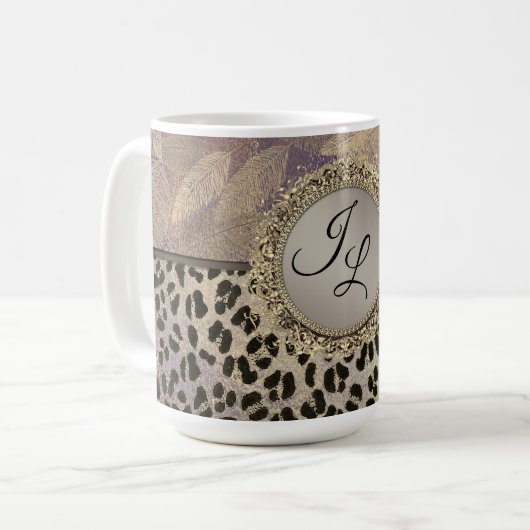 Chic Feathers mit Leopard Print Monogram Kaffeetasse (Vorderseite Links)