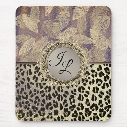 Chic Feathers mit Leopard Print Monogram Mousepad (Vorne)