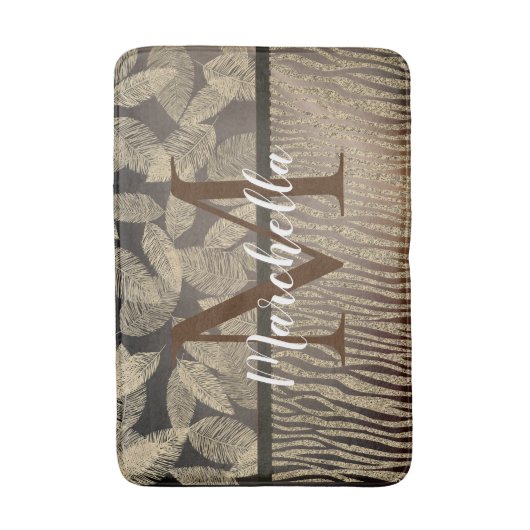 Chic Feathers mit Zebra Print Monogram Badematte (Vorderseite Vertikal)